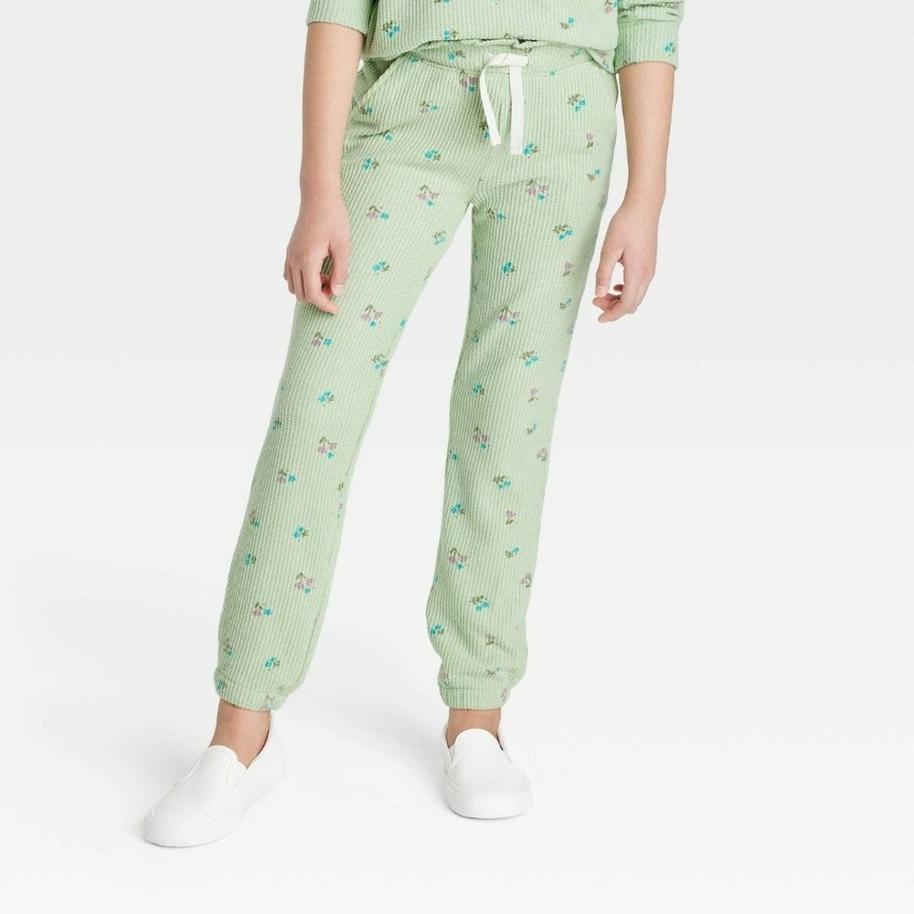 Girls' Waffle Jogger Pants Cat & Jack Sage Green Medium